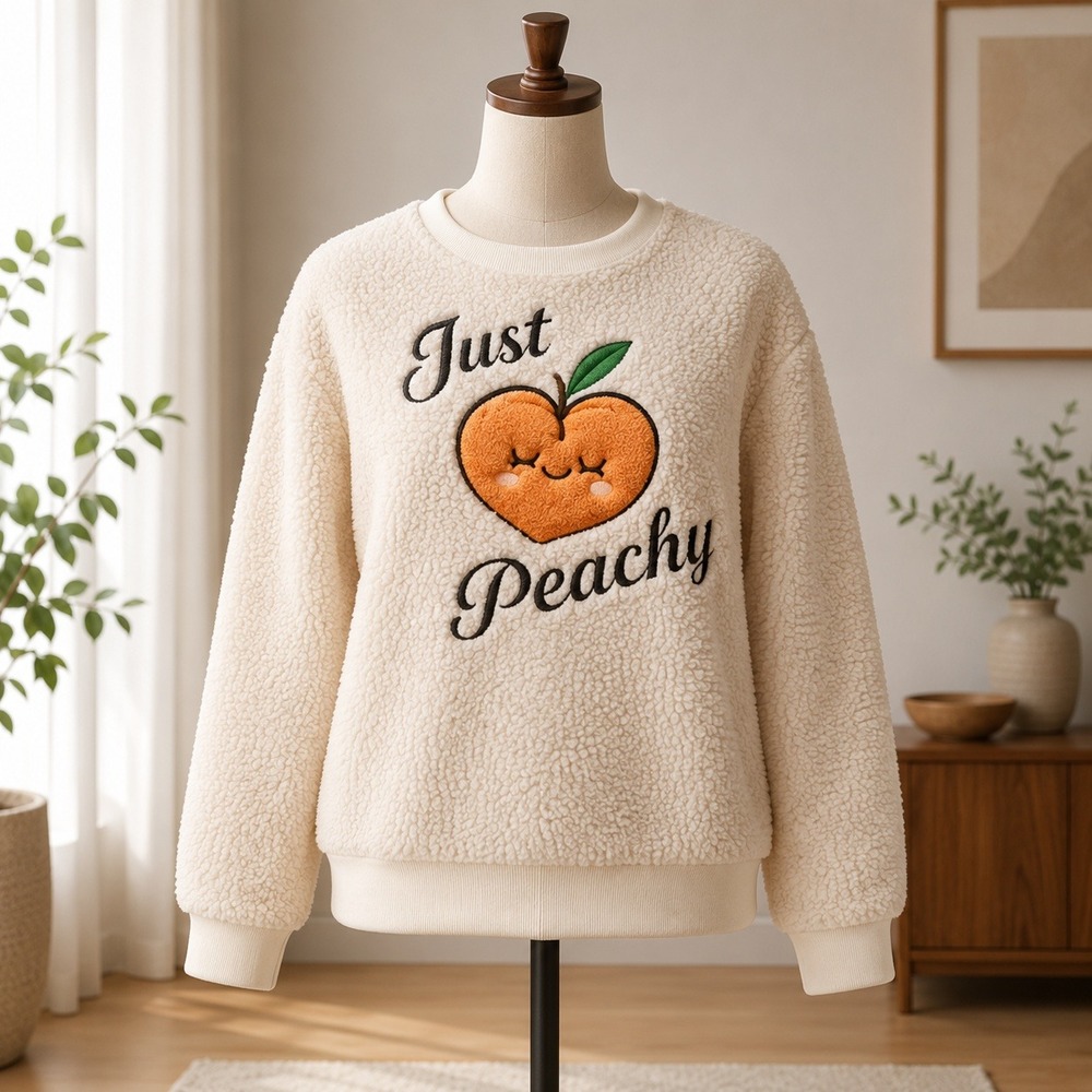 Weekend Edition Just Peachy Sherpa Sweatshirt Womens Petite Small Cream Fuzzy